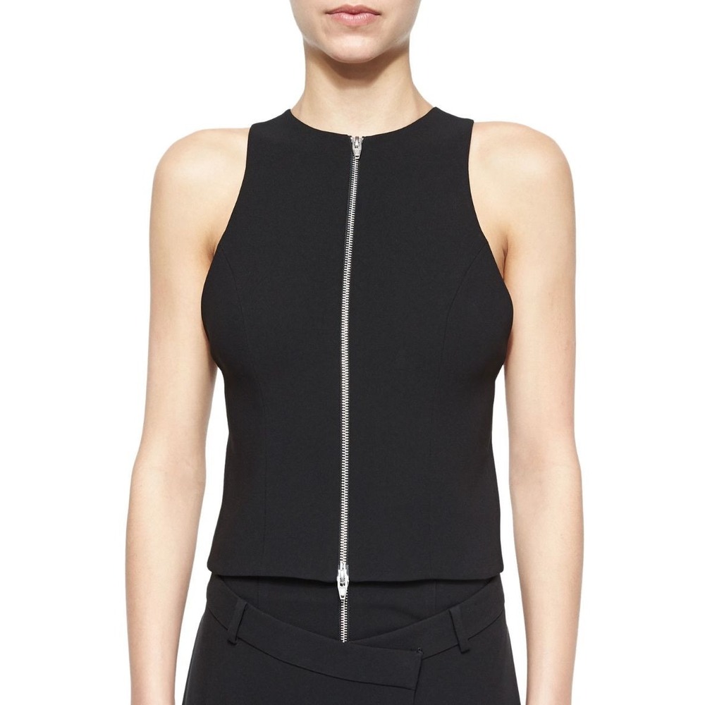 T by Alexander Wang Black Zip Front Open Back Sleeveless Top Size Small